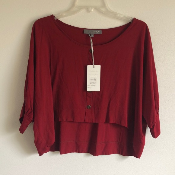 BNWT, tysa designs crop top button down, maroon, 0 - Picture 2 of 7